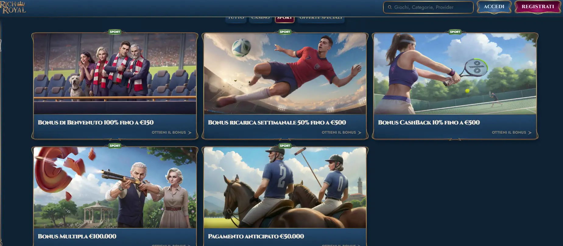 RichRoyal- Il miglior sito scommesse non AAMS in Italia