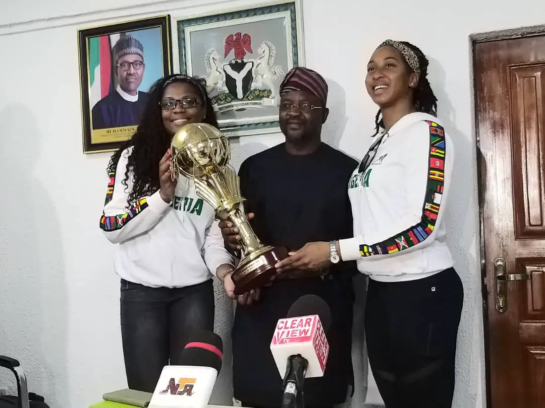 Sports Minister Dare Receives Afrobasket Trophy From D’Tigress, NBBF; Promises More Support