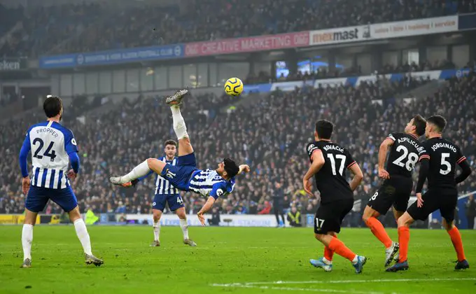 EPL: Jahanbakhsh Stunning Overhead Kick Earn Brighton Draw Vs Chelsea