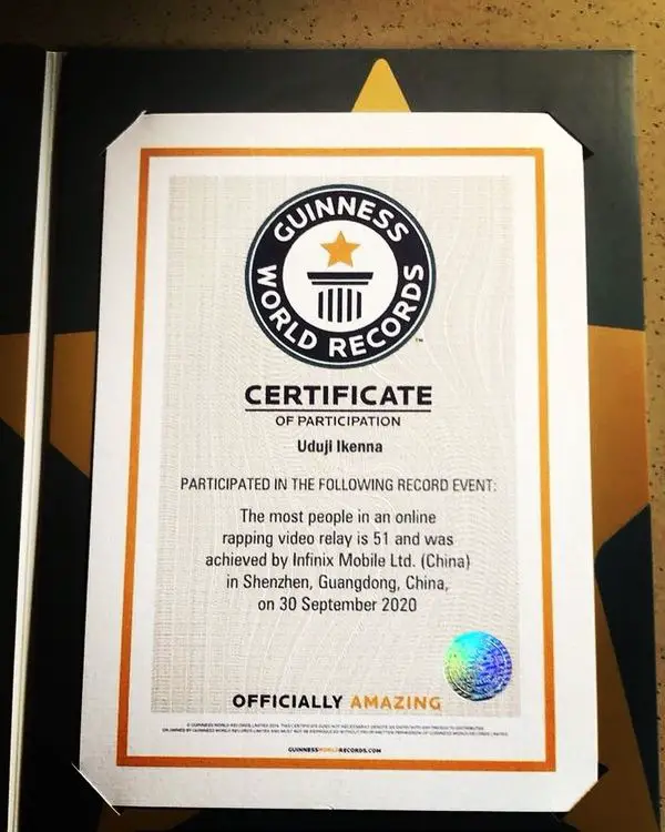 Infinix Features 51 Rappers And Bags A GUINNESS WORLD RECORD For Most People In An Online Rapping Relay
