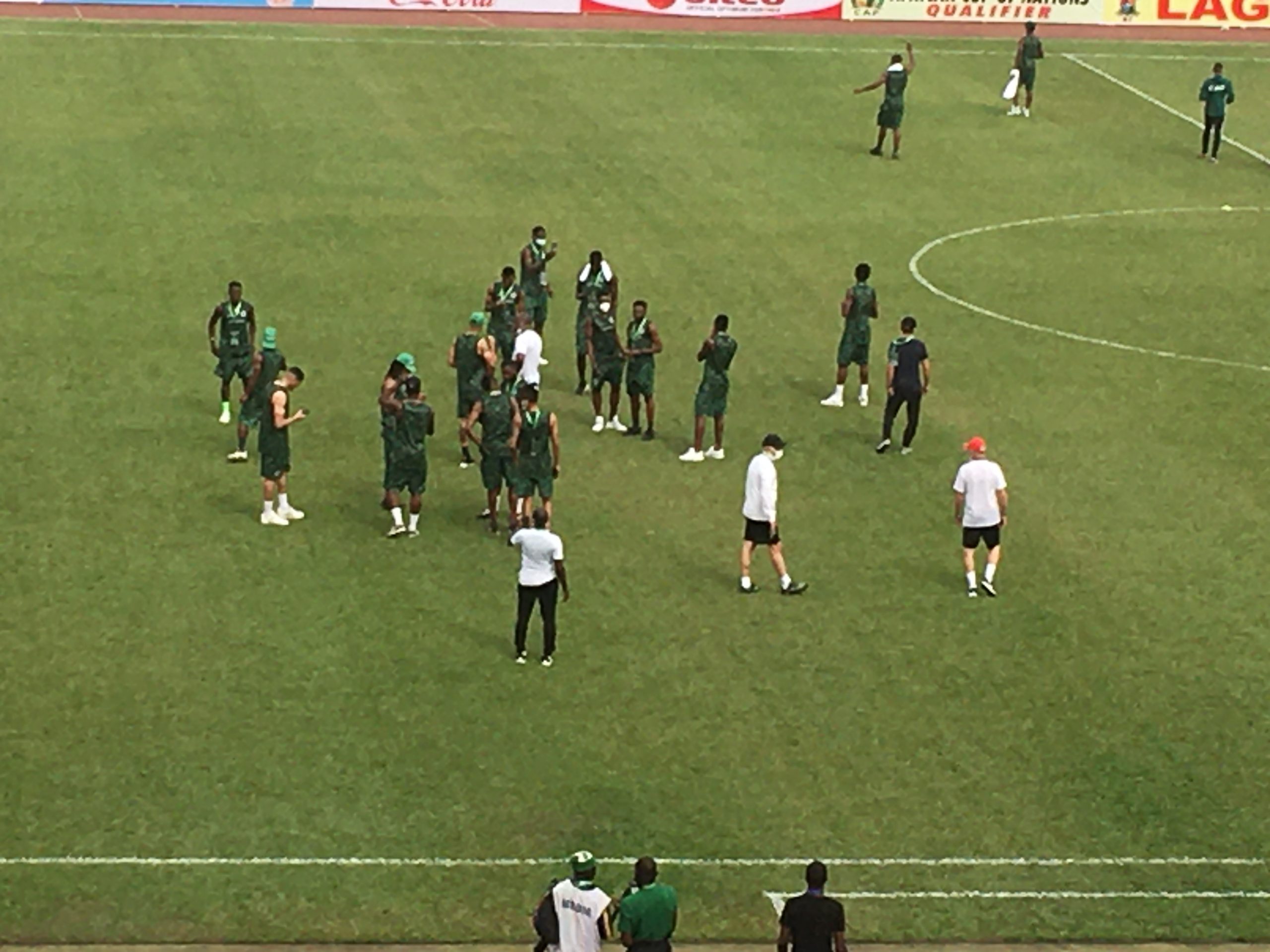 HAPPENING NOW: Super Eagles Players Having A Feel Of The Teslim Balogun Pitch