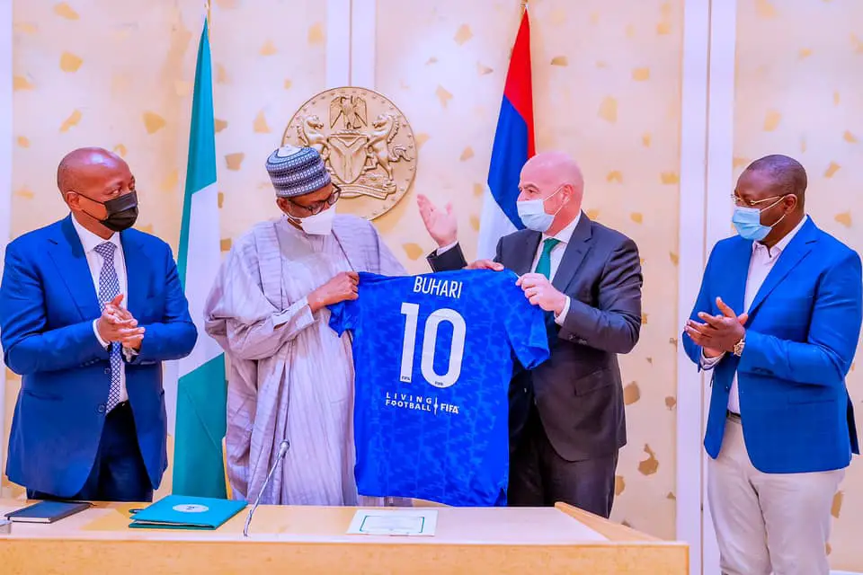 Buhari Receives FIFA, CAF Presidents In Abuja