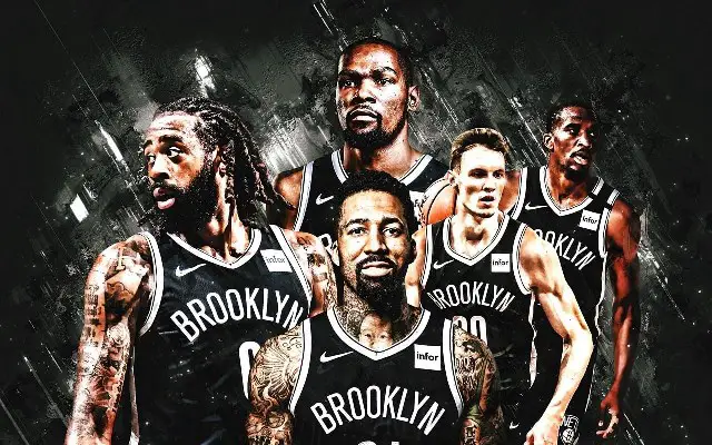 Painted artwork of the Brooklyn Nets basketball team