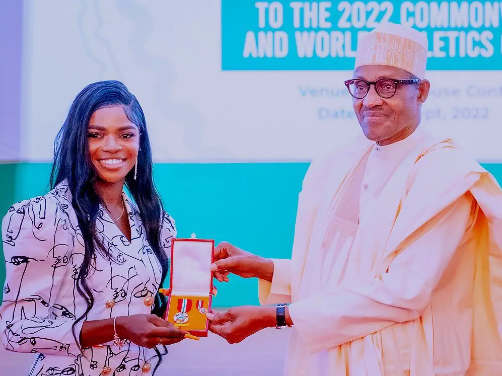 Buhari Confers National Award On Amusan,  Rewards Athletes