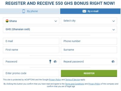 1xBet Registration Form