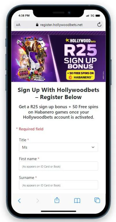 Hollywoodbets Registration Form