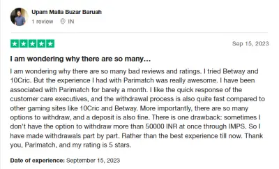 parimatch trustpilot review