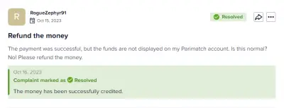 parimatch complaints