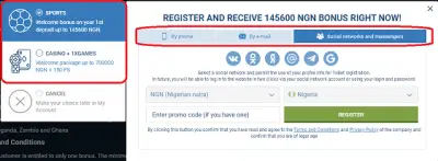 select registration method and welcome bonus 