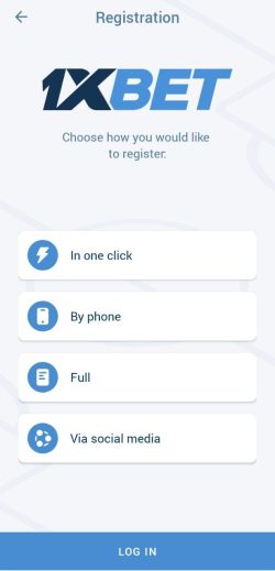 Registrierungsmethoden in der 1xbet Pakistan-App