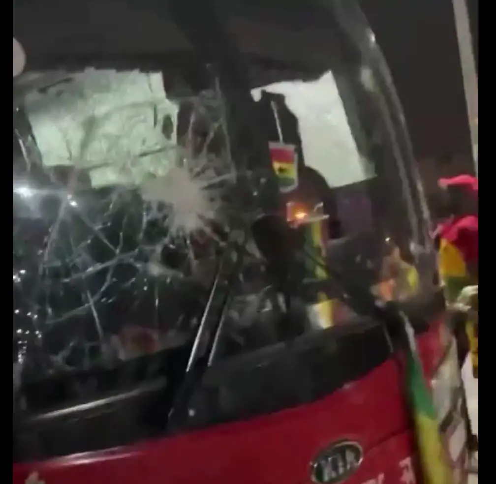 AFCON 2023: Ghanaian Fans Vandalise Black Stars Bus After Draw Against Mozambique