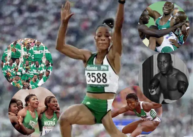 paris-2024-olympics-10-memorable-feats-by-team-nigeria-at- olympic-games-boxing-u-23-eagles-chioma-ajunwa-nojim-maiyegun