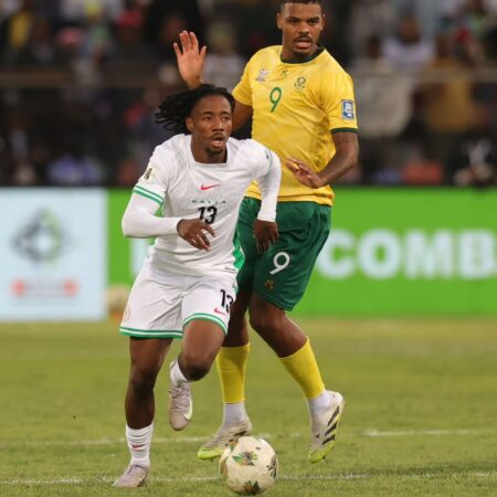 Young Super Eagles defender Benjamin Frederick players in World Cup qualifier against South Africa in Bloemfontein