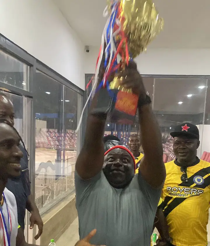Calabar Rovers Coach Christian Okonkwo celebrates Dan Anyiam Cup trophy success