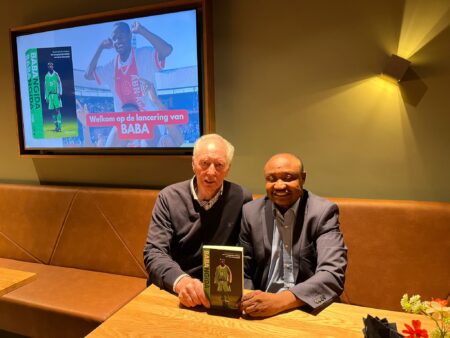 EXCLUSIVE: Bonfrere, Van Gaal Hold Fundraising For Ex-Super Eagles Winger Babangida’s Wife Tijani Babangida and Jo Bonfrere at Johan Cruyff Arena fundraising ceremony