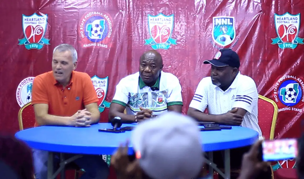 Amuneke and Tom Sanders during Heartland FC partnership announcement