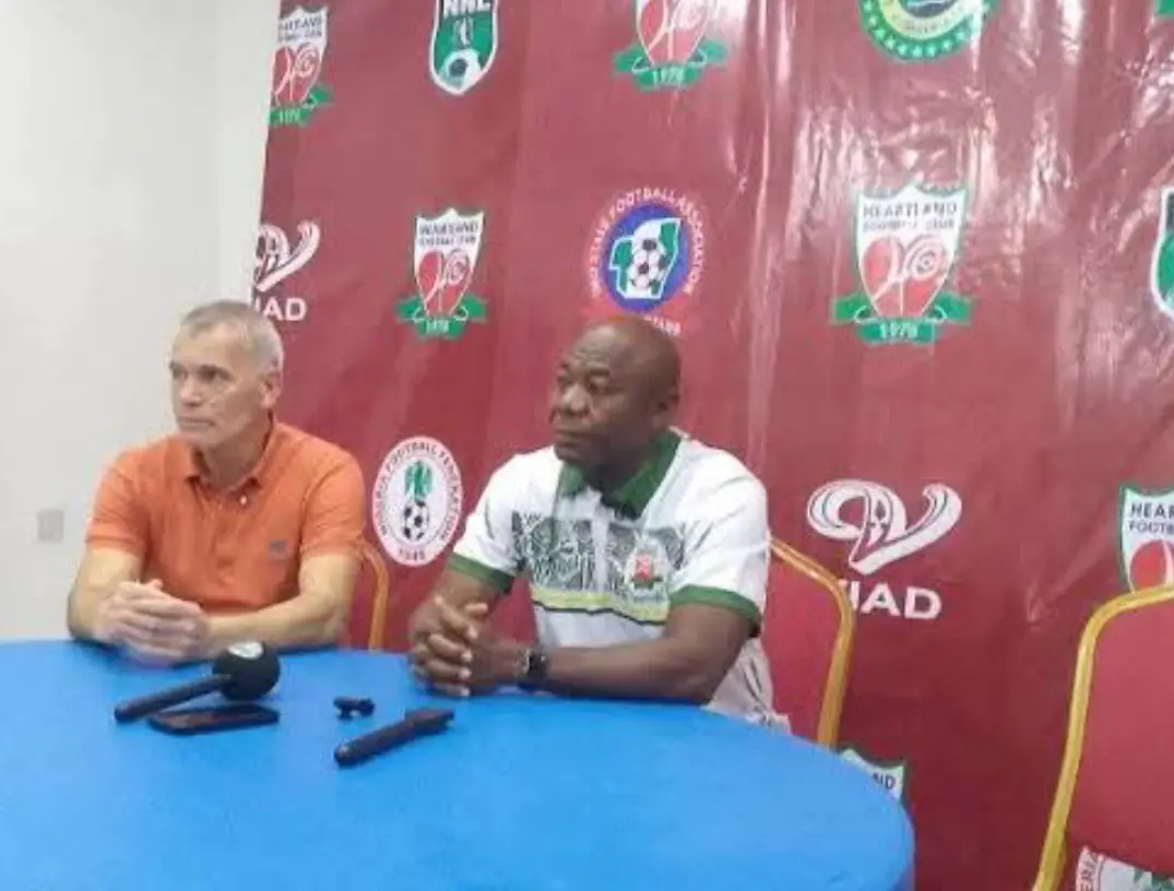 Amuneke and Tom Sanders during Heartland FC partnership announcement