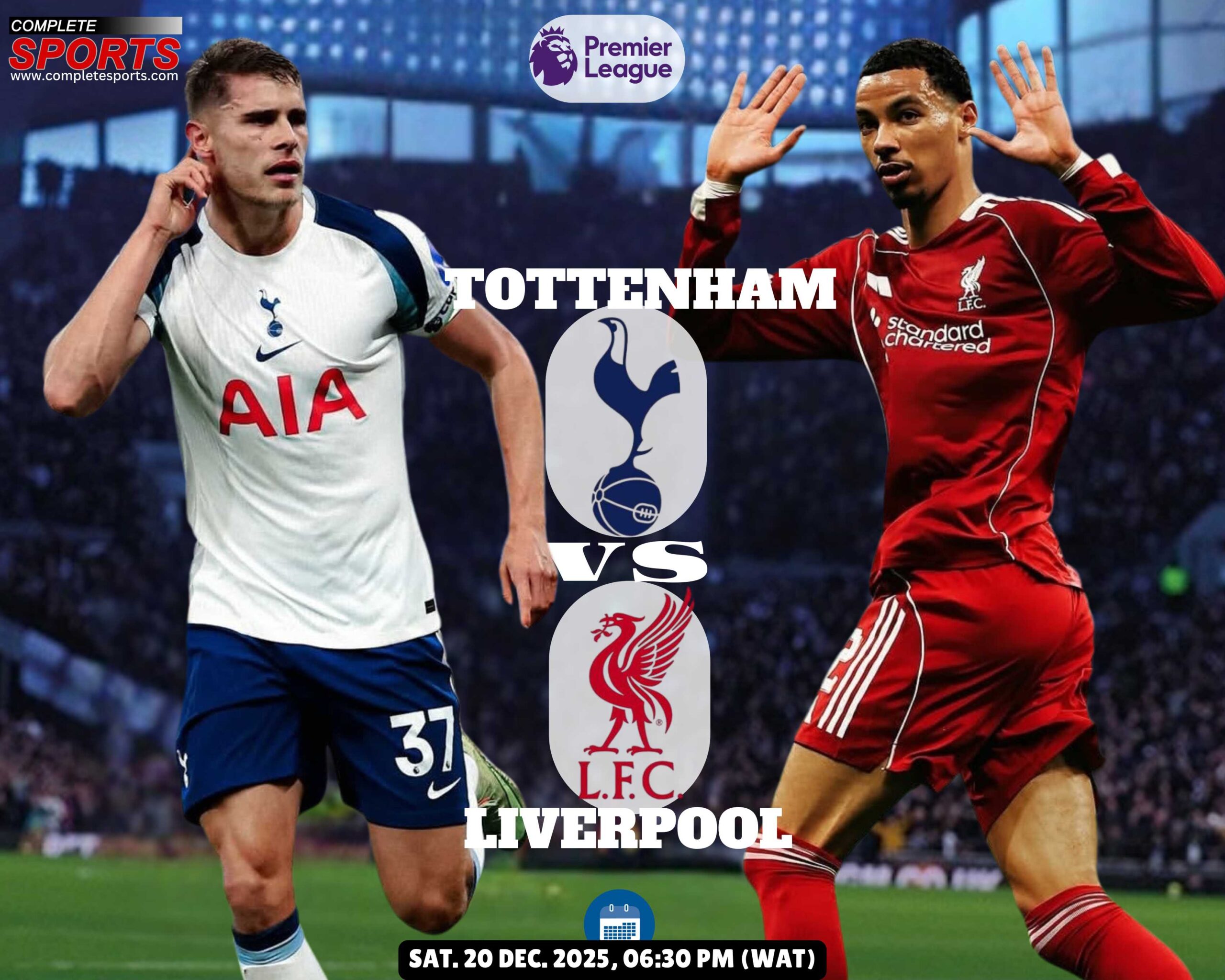 Tottenham vs Liverpool Premier League clash at Tottenham Hotspur Stadium