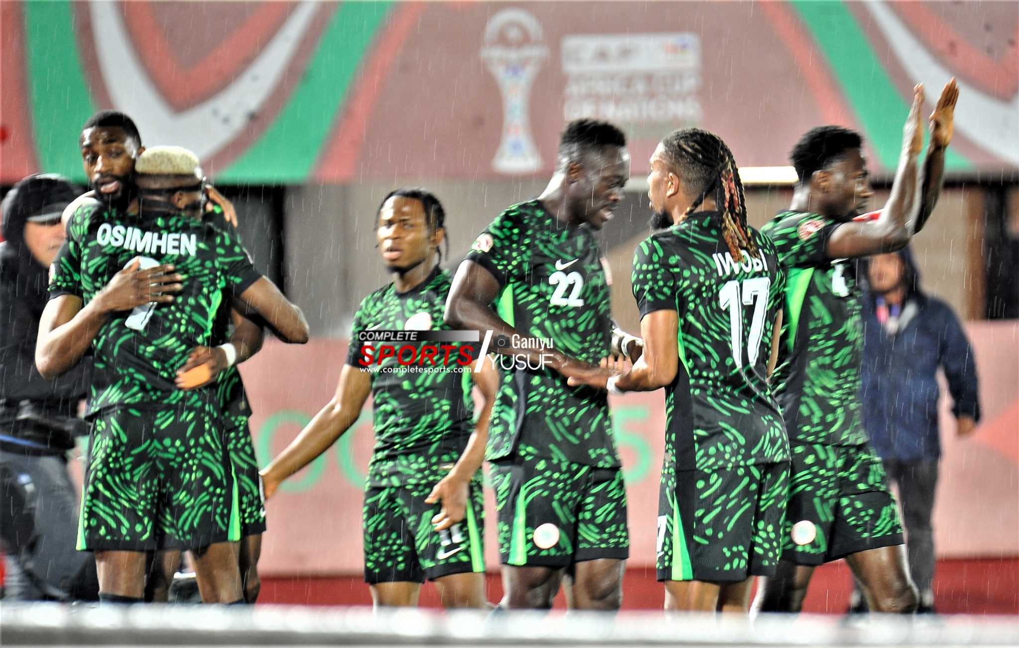 Super Eagles celebrate goal against Tanzania at AFCON 2025 in Fez