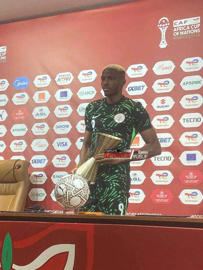 AFCON 2025: Victor Osimhen showed off his Man-of-the-Match trophy at the press conference and paid tributes to former Esgles strikers Rashidi Yekini and Odion Ighalo.