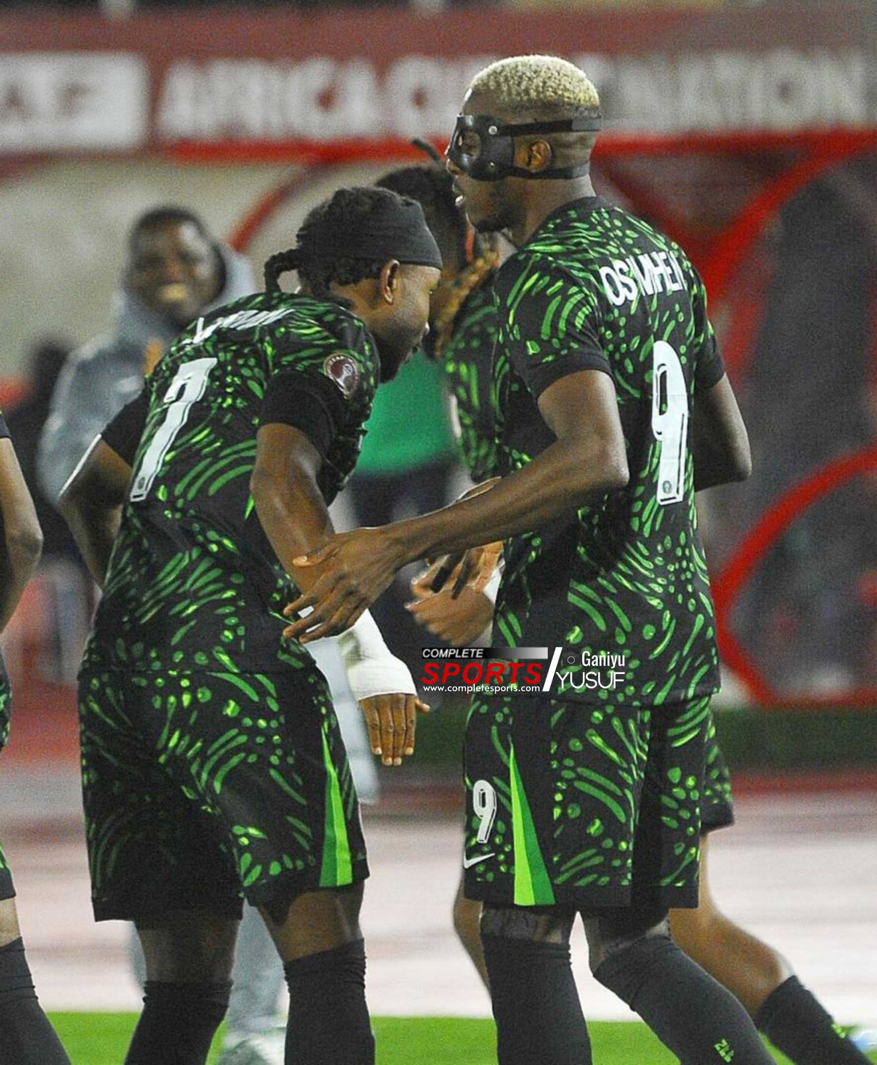 Super Eagles strikers Victor Osimhen and Ademola “Dangerous” Lookman plotting against Mozambique before their altercation in the AFCON 2025 Round of 16 game last Monday. Their rift has been settled and they will lineup together against Algeria on Saturday.