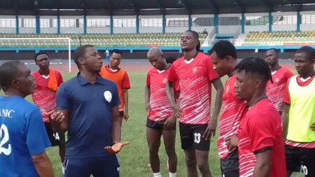 NNL: Anistar Targets Early Rebuild As Abakaliki FC Eye Promotion Push Coach Anistar overseeing Abakaliki FC training session