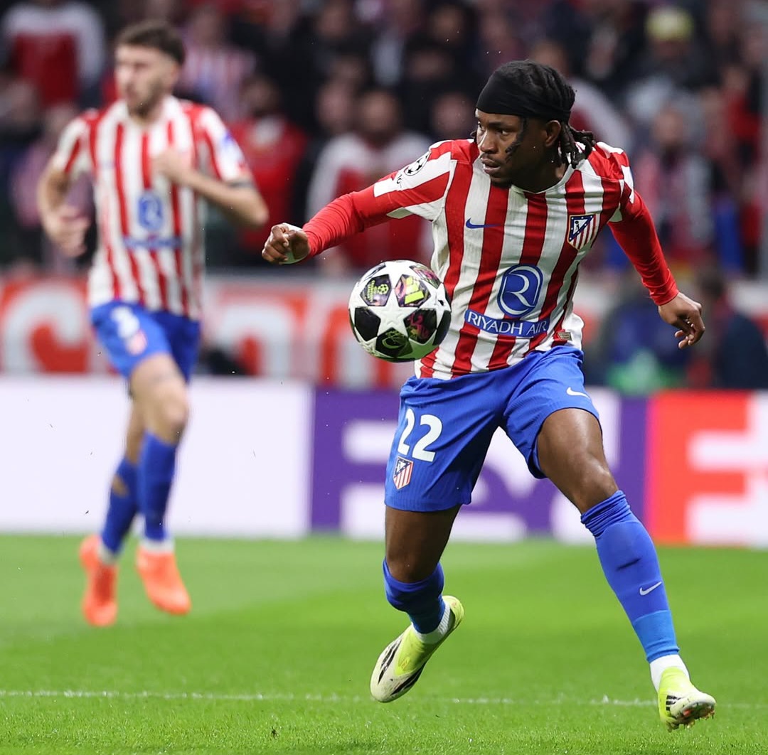 Ademola Lookman in action for Atlético Madrid during Champions League match