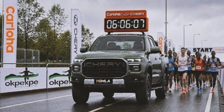 Carloha Powers Okpekpe International Road Race with Chery HIMLA Pickup Trucks Chery HIMLA pickup truck displayed ahead of the 2026 Okpekpe International 10km Road Race in Edo State