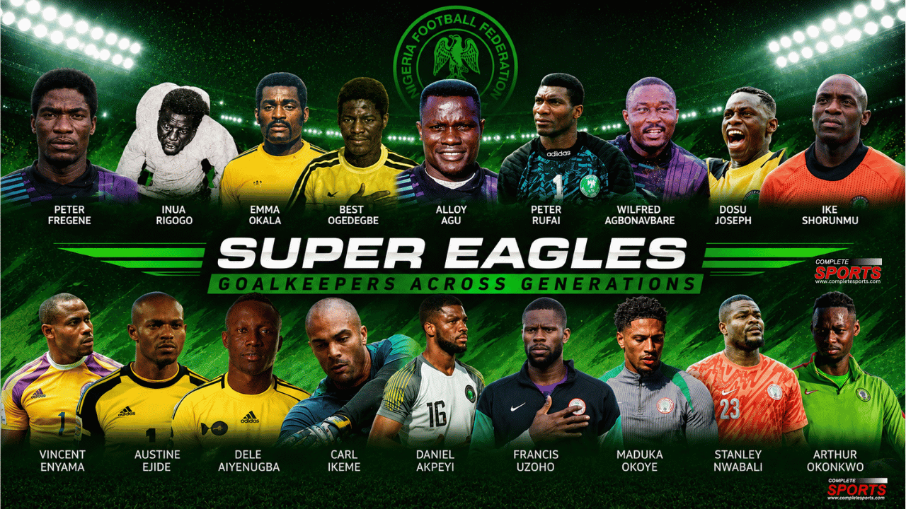 Super Eagles legendary goalkeepers from different generations including Okala, Rufai, Enyeama and Nwabali