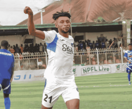 NPFL: Enyimba Hotshot Chidera Reflects On Breakthrough Season Chidera Michael celebrates after scoring a goal for Enyimba in his debut season.