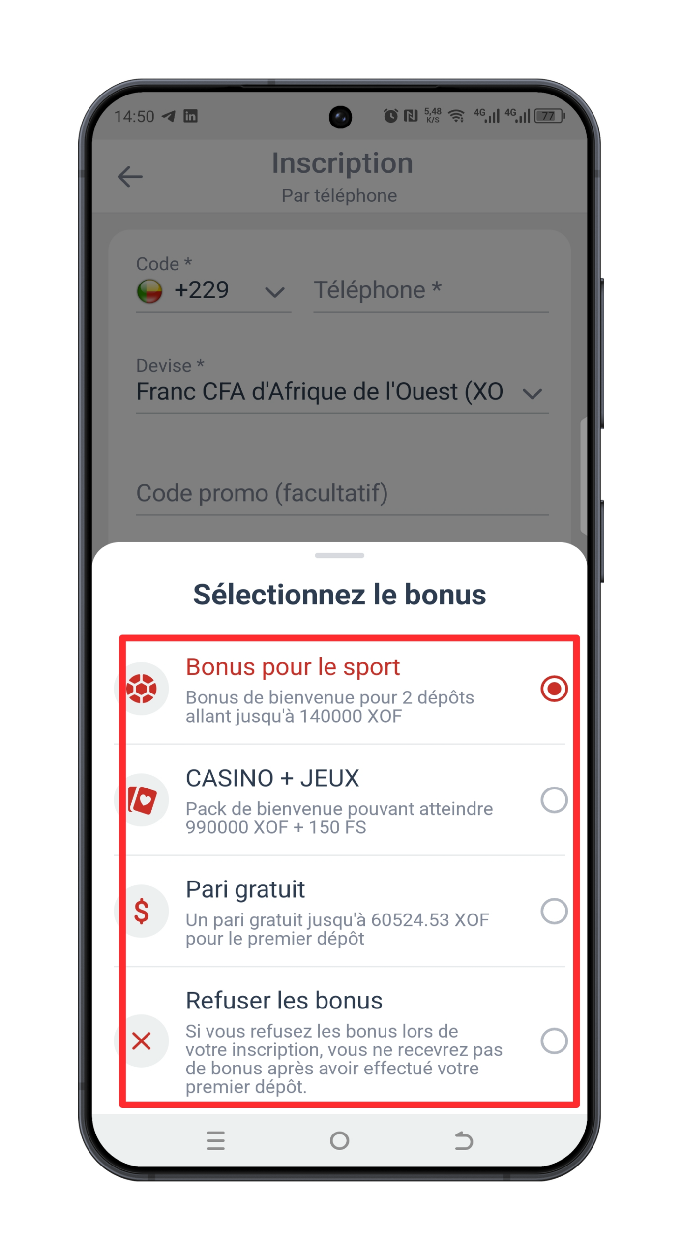 Sélectionne une offre de bienvenue