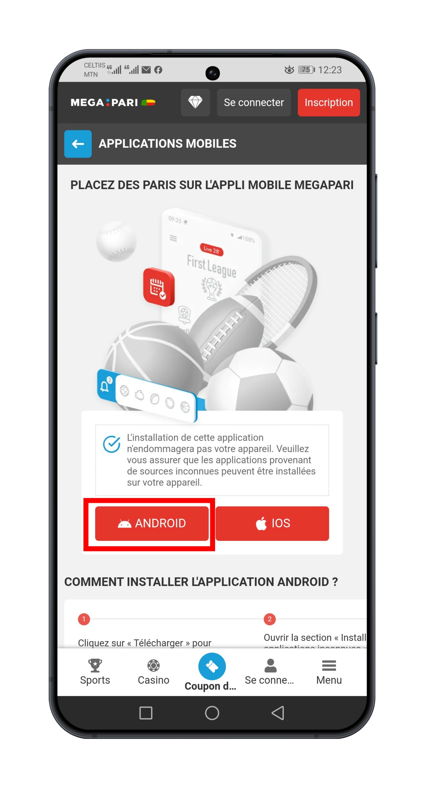2. Lancez le téléchargement du fichier APK