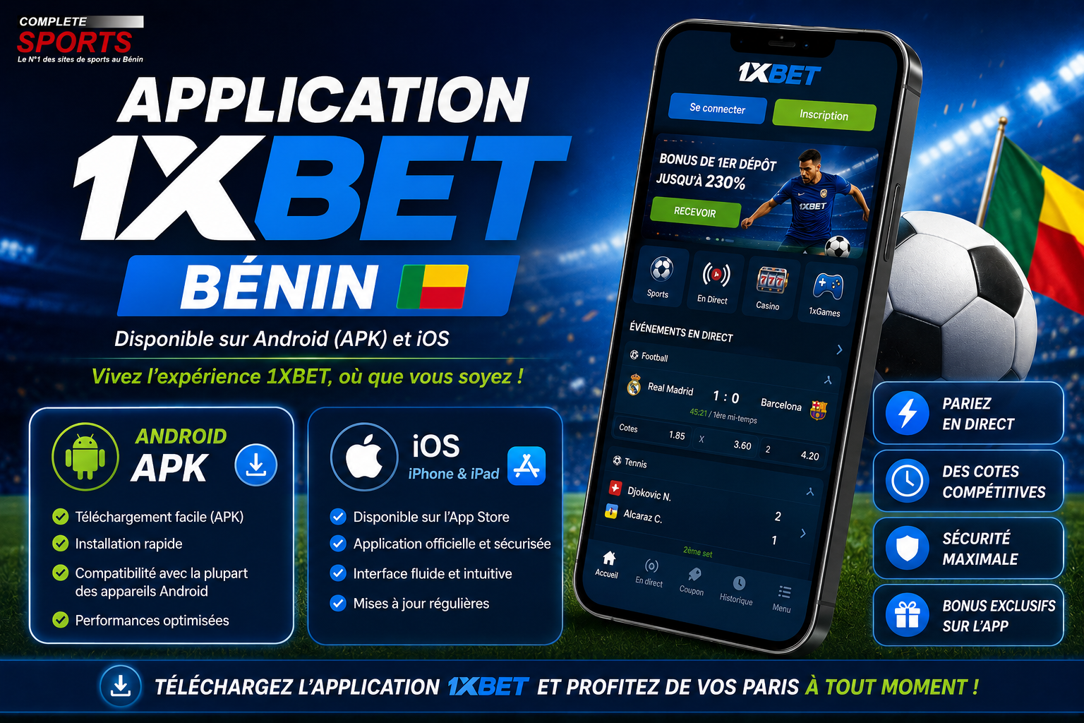 Application 1XBET Bénin (APK & iOS)
