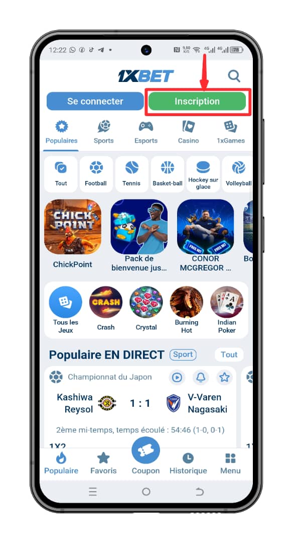 Cliquez sur le bouton « Inscription »