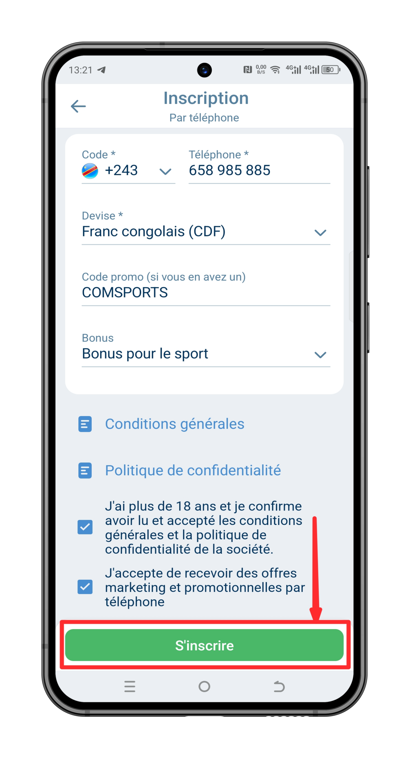 Confirmez l’inscription