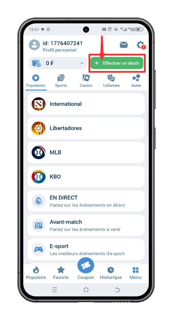 Déposer de l'argent sur 1xBet Côte d'Ivoire