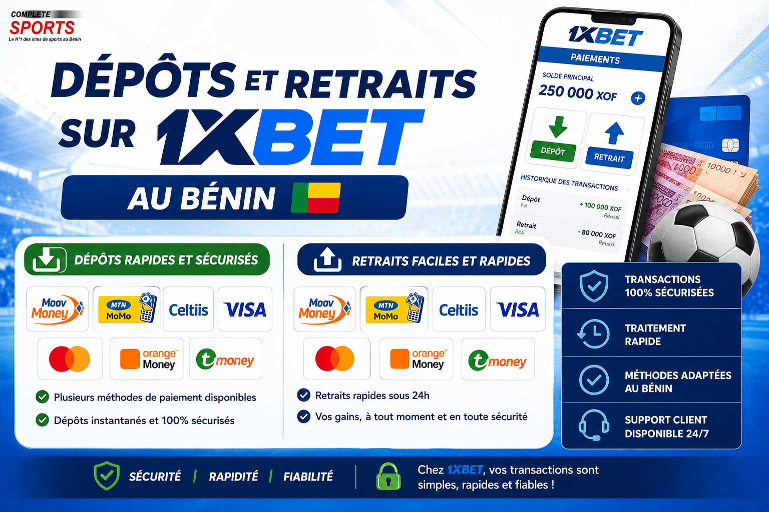 Dépôts et retraits sur 1XBET au Bénin