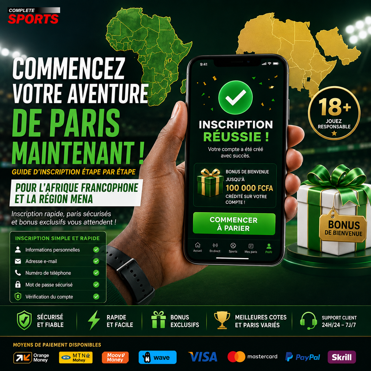 Inscription paris sportifs réussie et bonus généreux