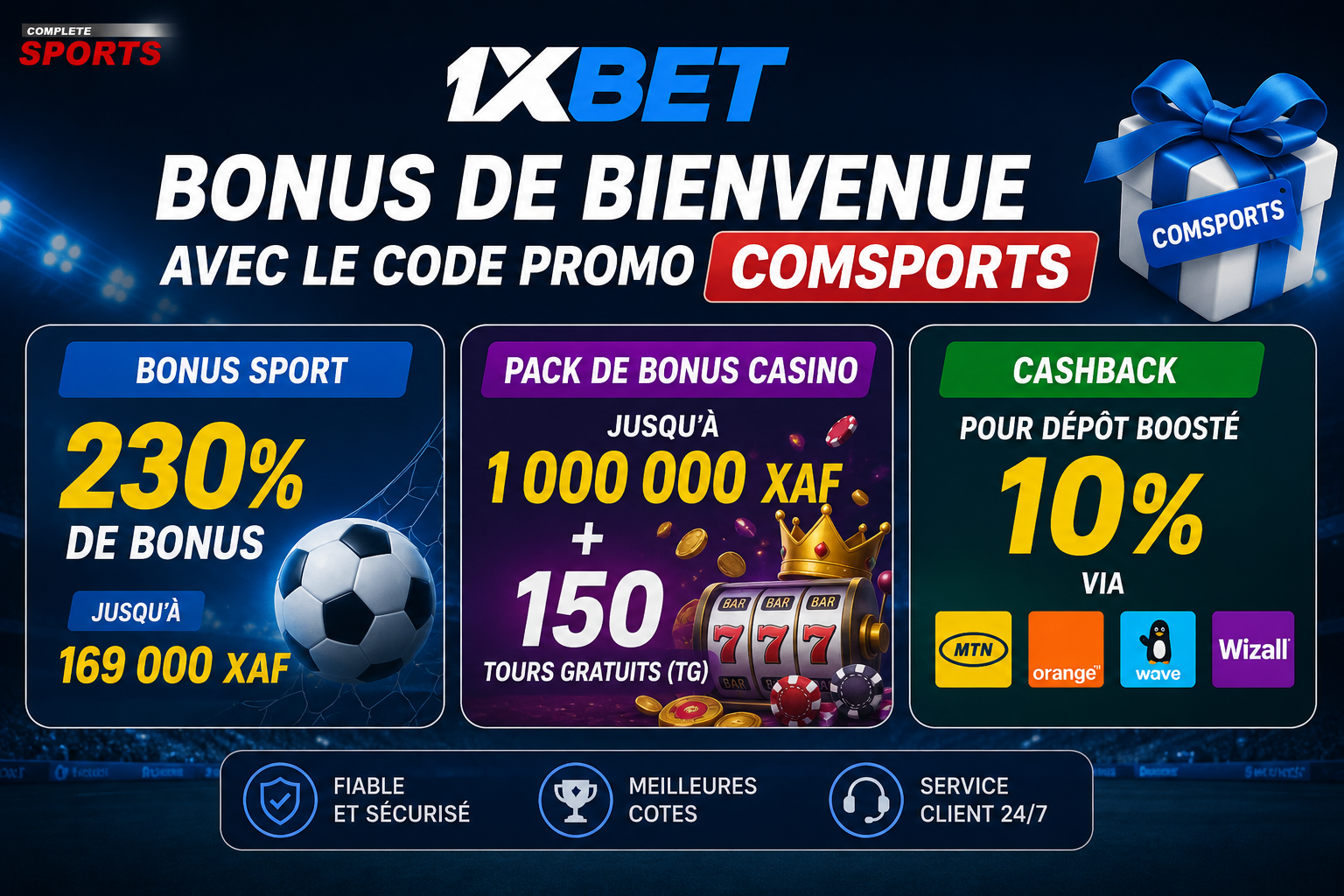 Les bonus de bienvenue disponibles avec le code promo 1xBet