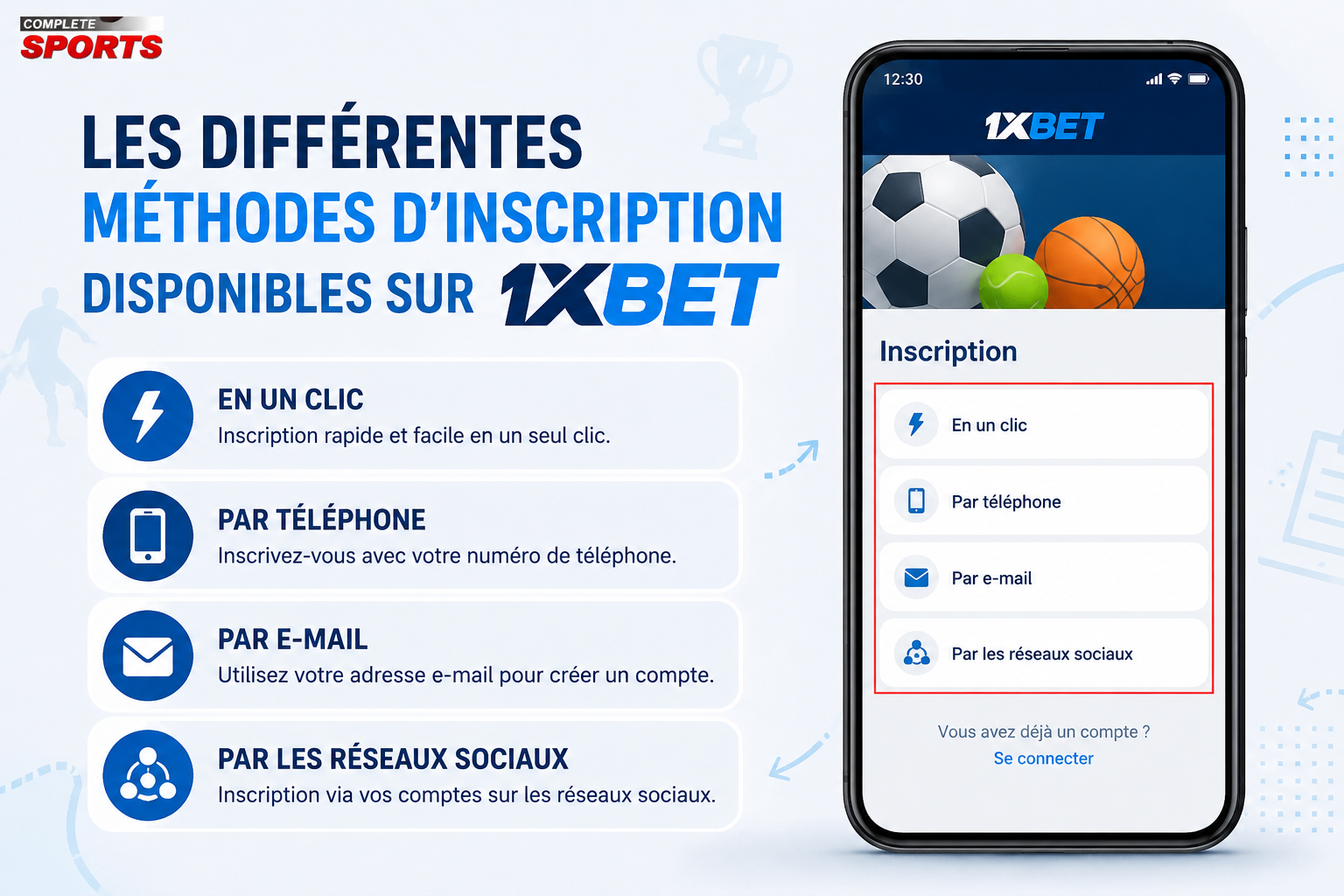 Les différentes méthodes d'inscription disponibles
