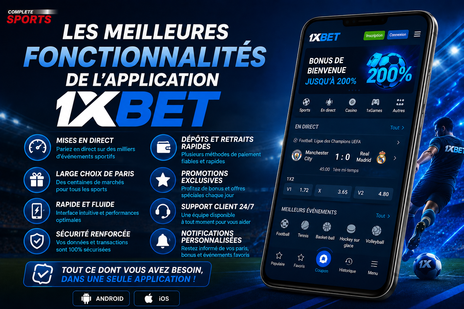 Les meilleures fonctionnalités de l’application 1xBet