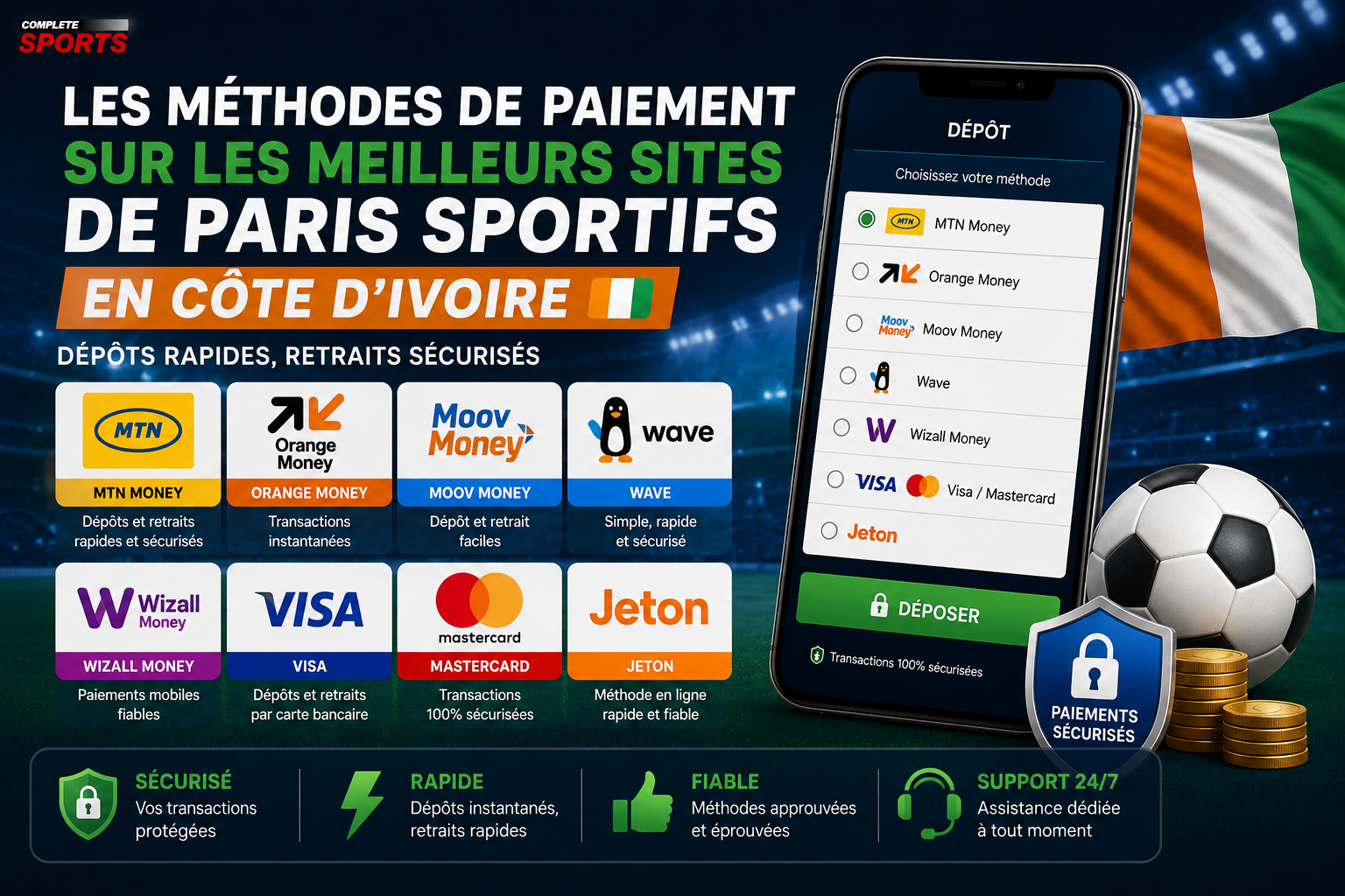 Les méthodes de paiement sur les meilleurs sites de paris sportifs en Côte d'Ivoire