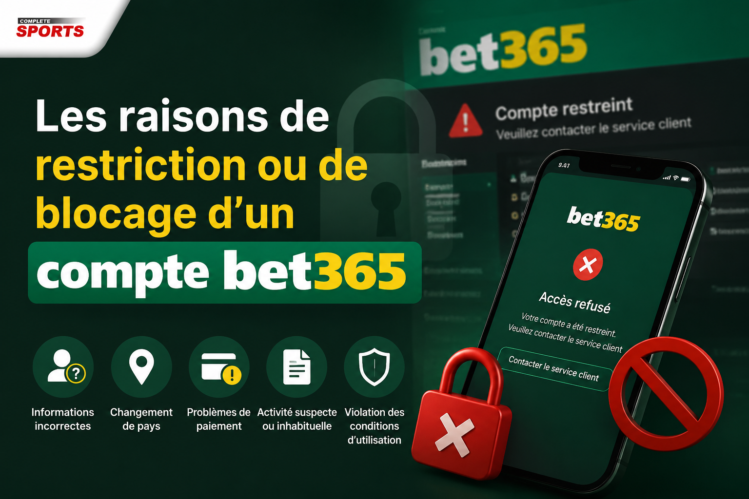 Les raisons de restriction ou de blocage d'un compte bet365