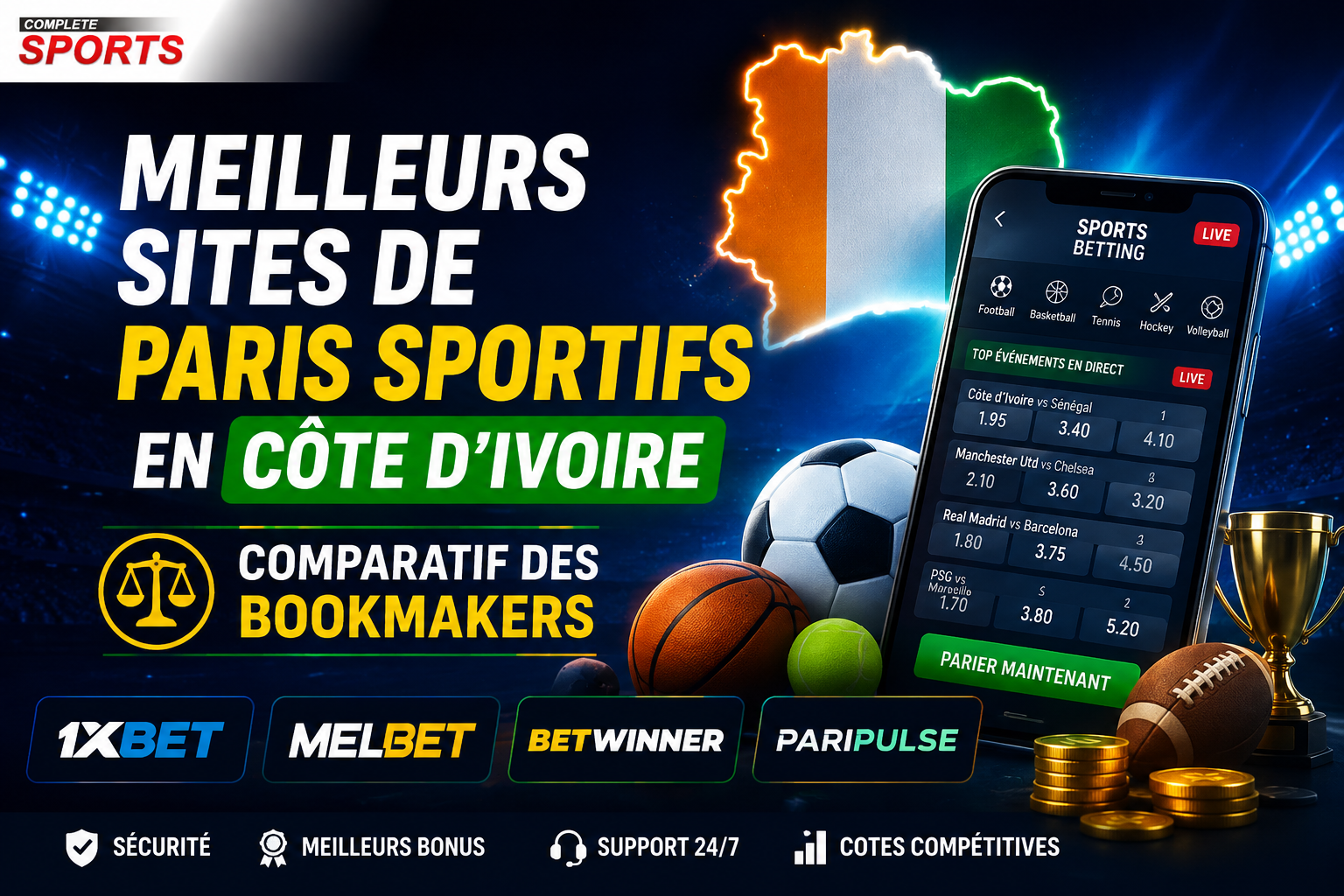 Meilleurs sites de paris sportifs en Côte d’Ivoire - Comparatif des bookmakers en 2026