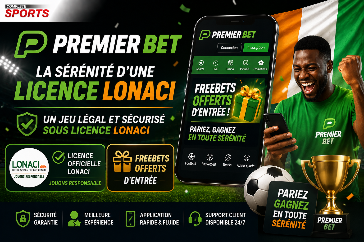 Premier Bet - La sérénité d'une licence LONACI et des freebets offerts d'entrée