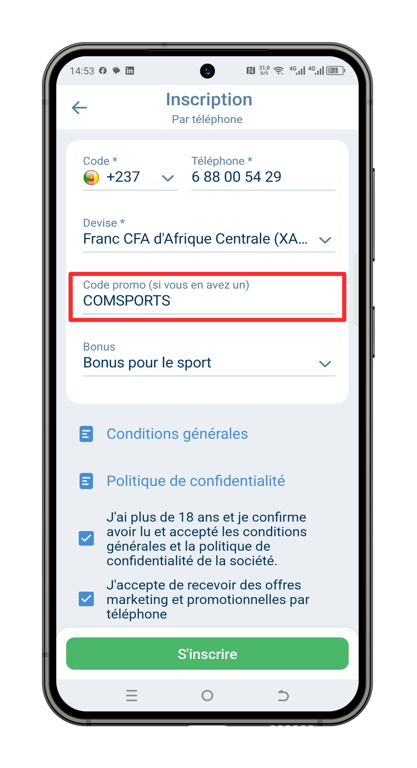 Saisissez le code promo 1xBet Cameroun « COMSPORTS »