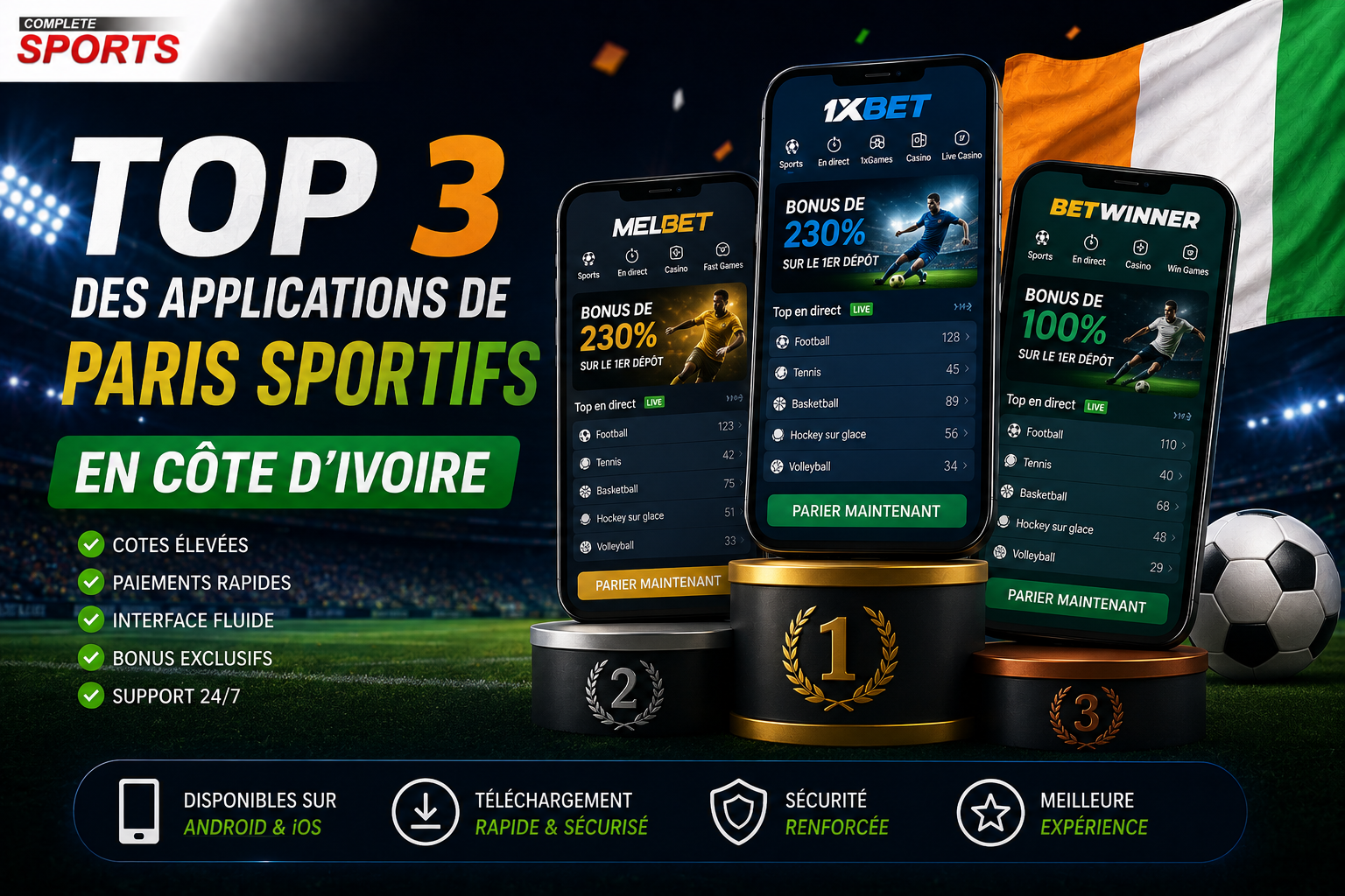 Top 3 des applications de paris sportifs en Côte d'Ivoire