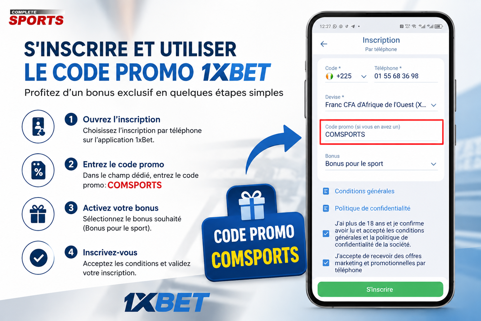 Utiliser son bonus code promo 1xBet