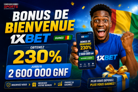 Bonus de bienvenue 1xBet Guinée : Obtenez 230 % jusqu’à 2 600 000 GNF Bonus de bienvenue 1xBet Guinée - Obtenez 230 % jusqu’à 2 600 000 GNF