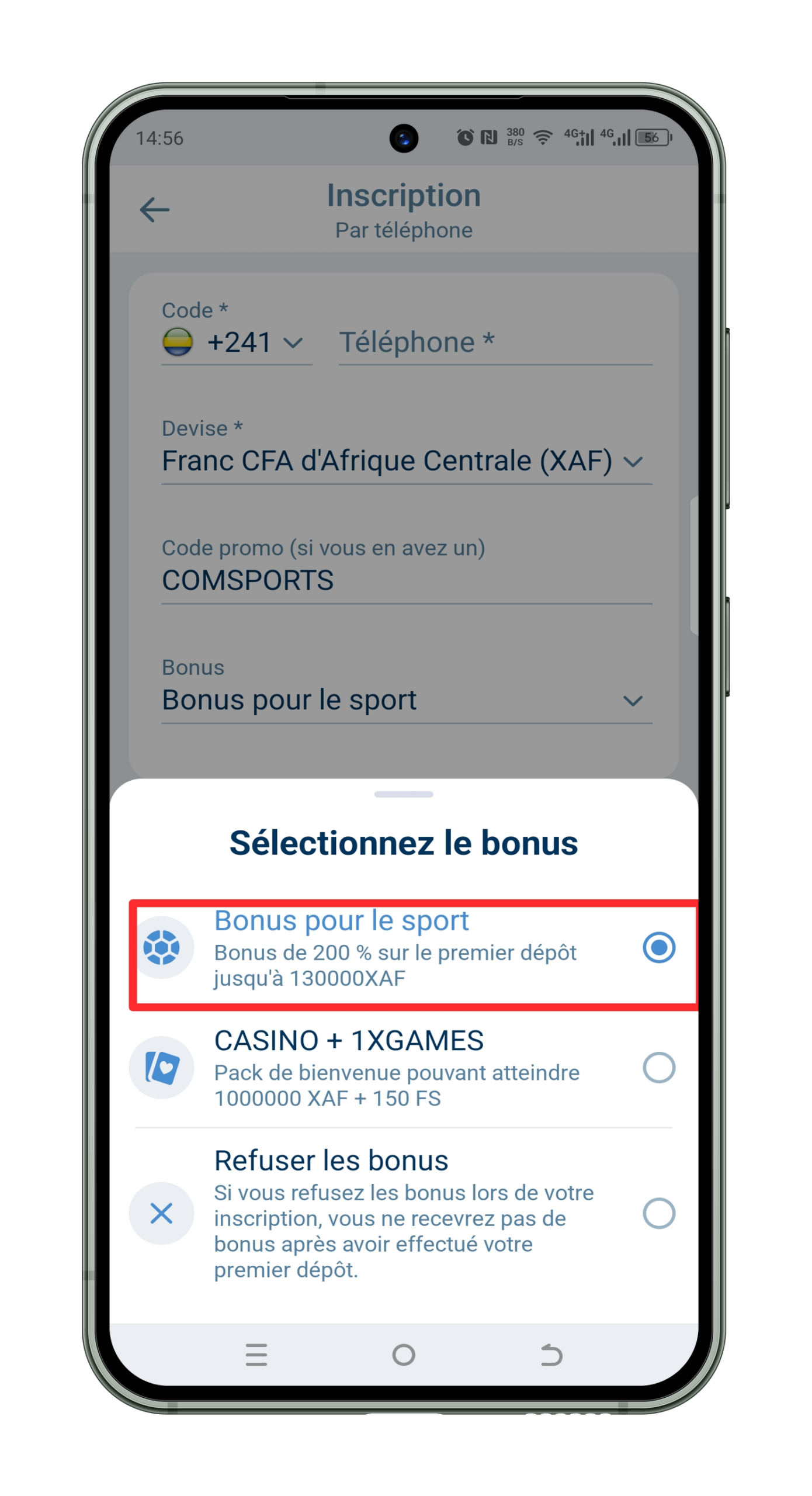 Choisissez le bonus sport 1xbet